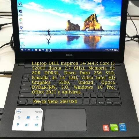 Laptop DELL Inspiron 14-3443: Core i5 5200U
(hasta 2.7 GHz), Memoria d